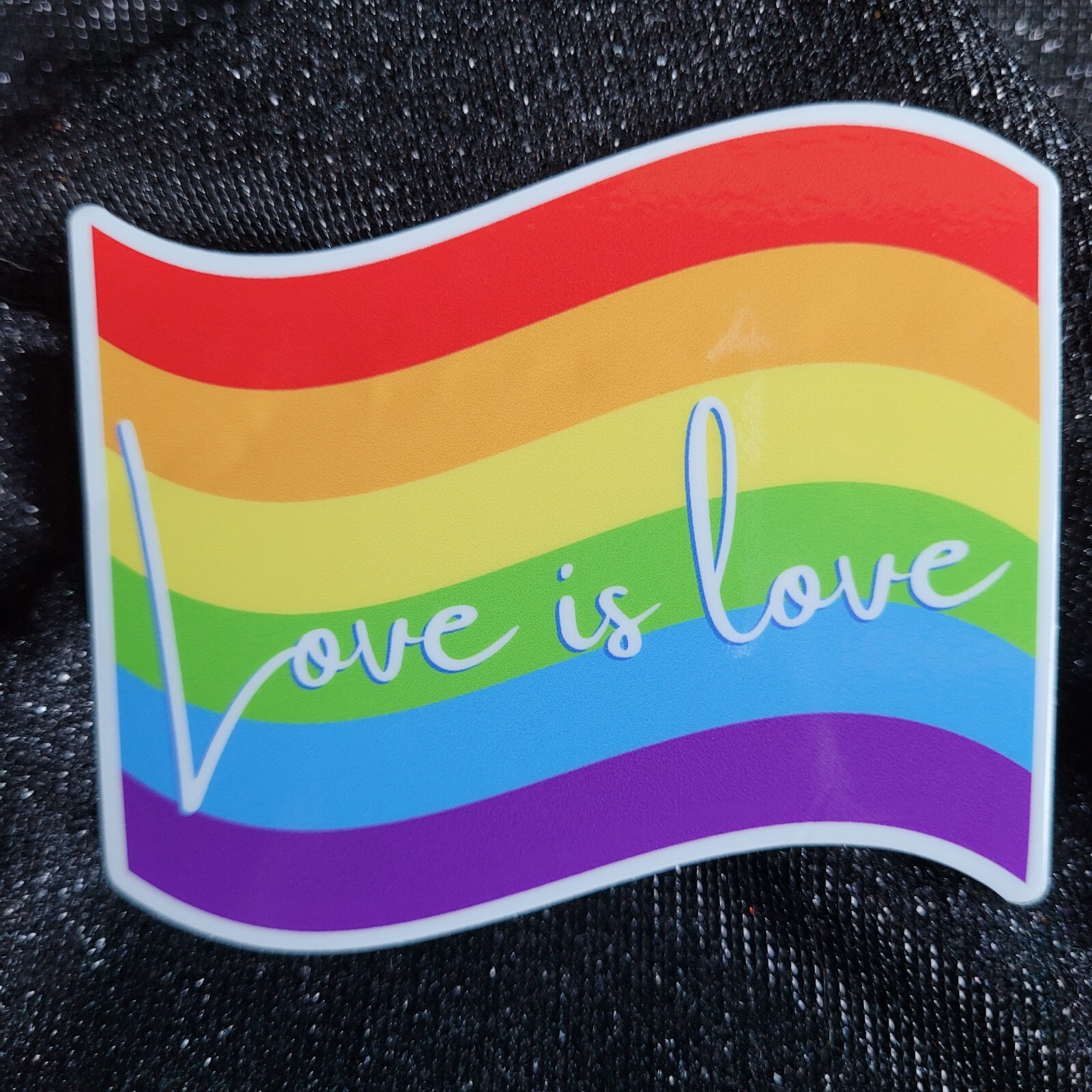 RNBW003 Rainbow Wavy Flag Shaped Pride Sticker | Love is Love | LGBTQ Sticker |