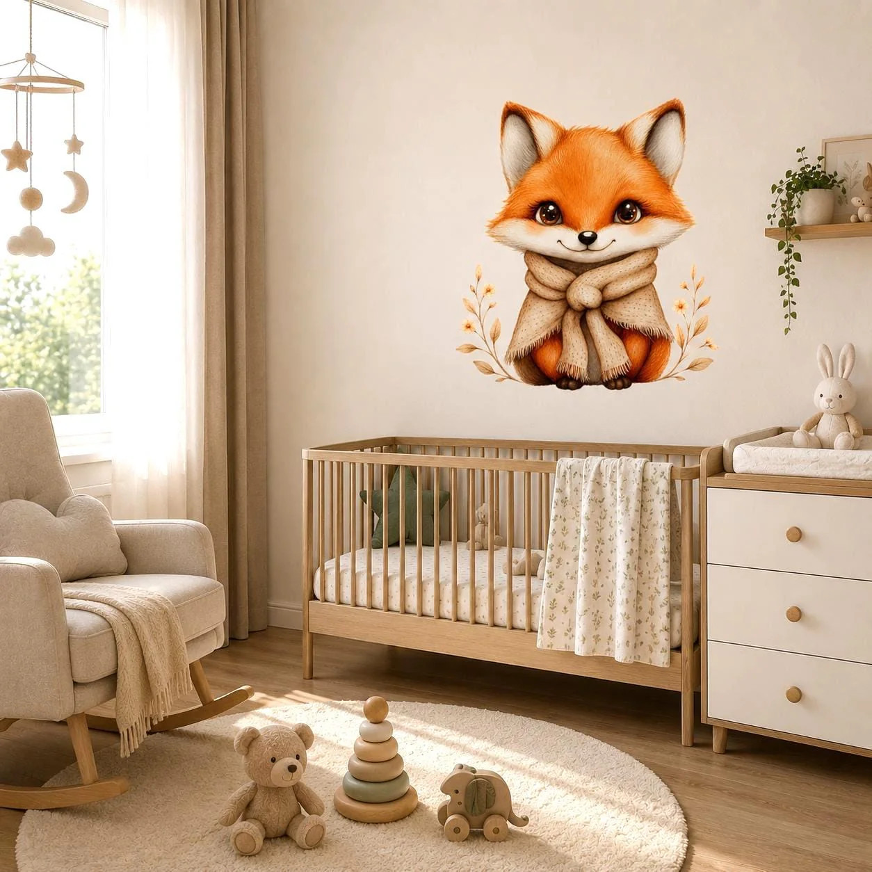 Cute Fox Wall Vinyl Decal | Watercolor Baby Fox Sticker With Scarf