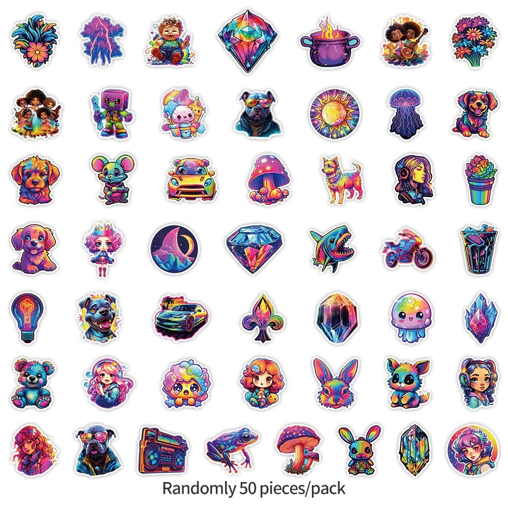 50 Pcs Stickers Variety Neon Style Skateboard Luggage Phone Car Helmet Decal