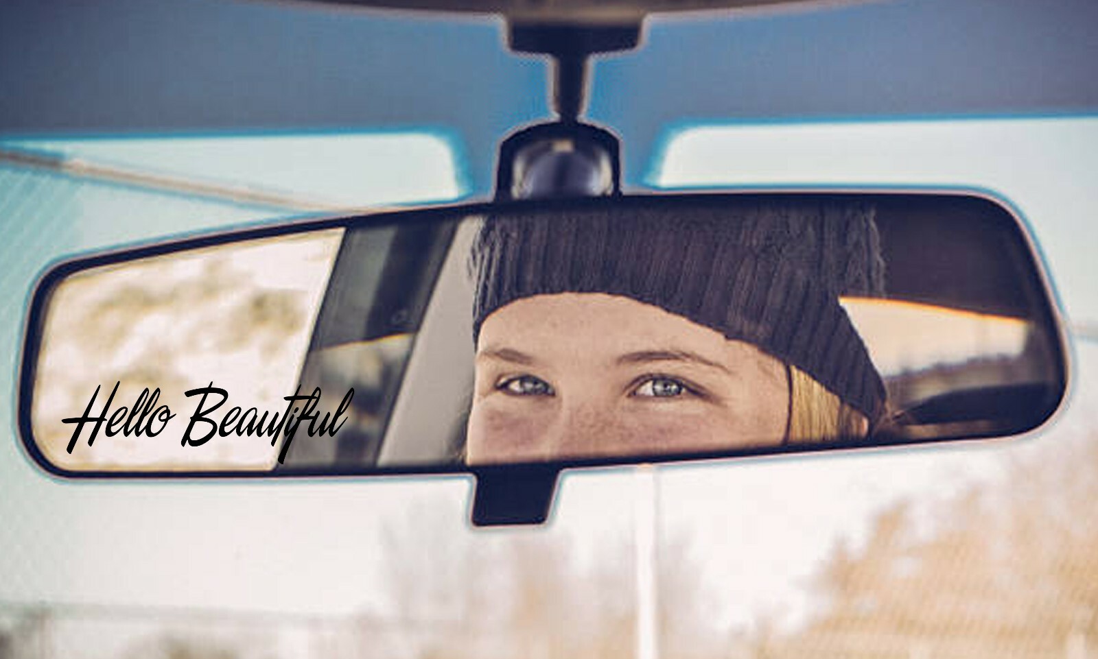 4 inch wide hello Beautiful Rear View Mirror decal sticker