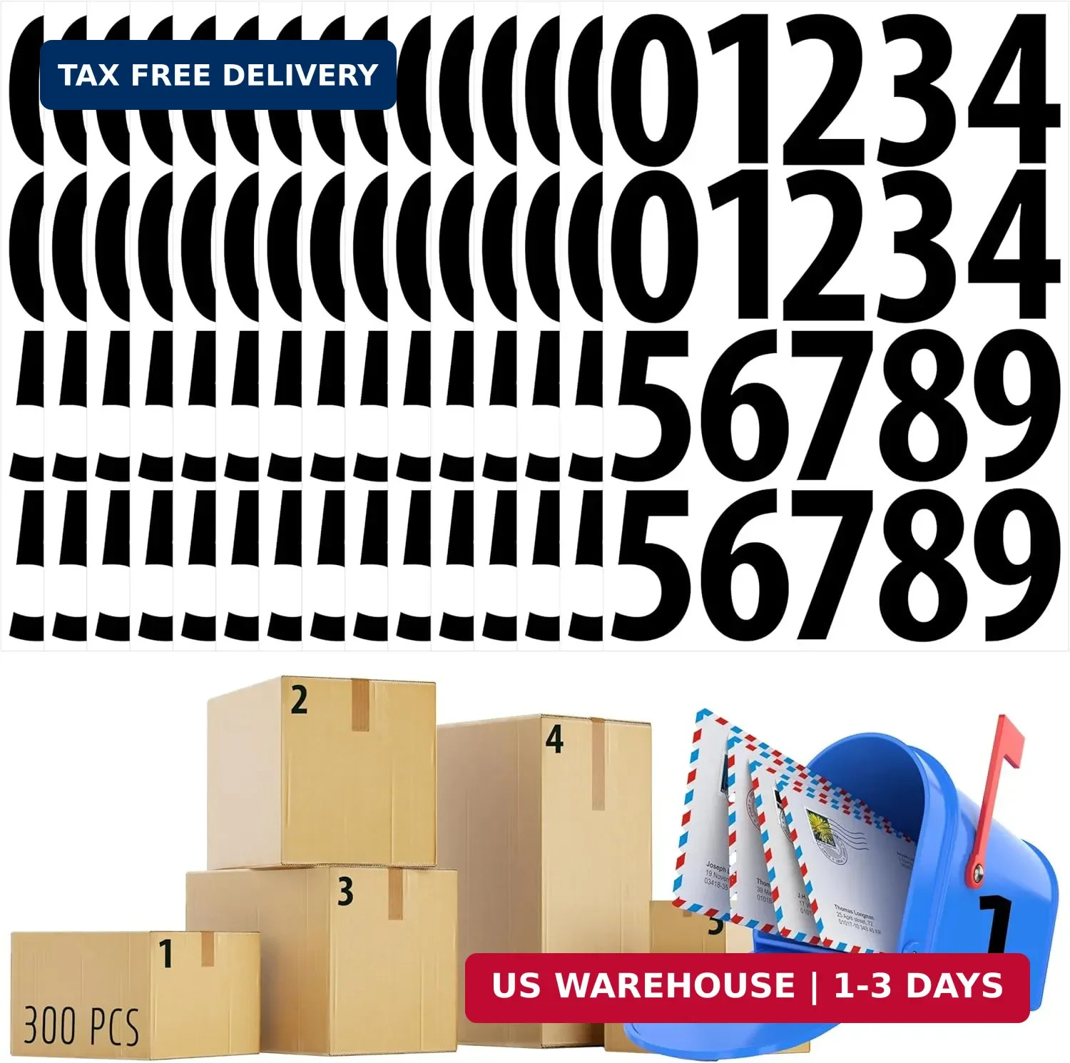 300 PCS Number Stickers, 3" Waterproof Vinyl Number Stickers Self-Adhesive Conse