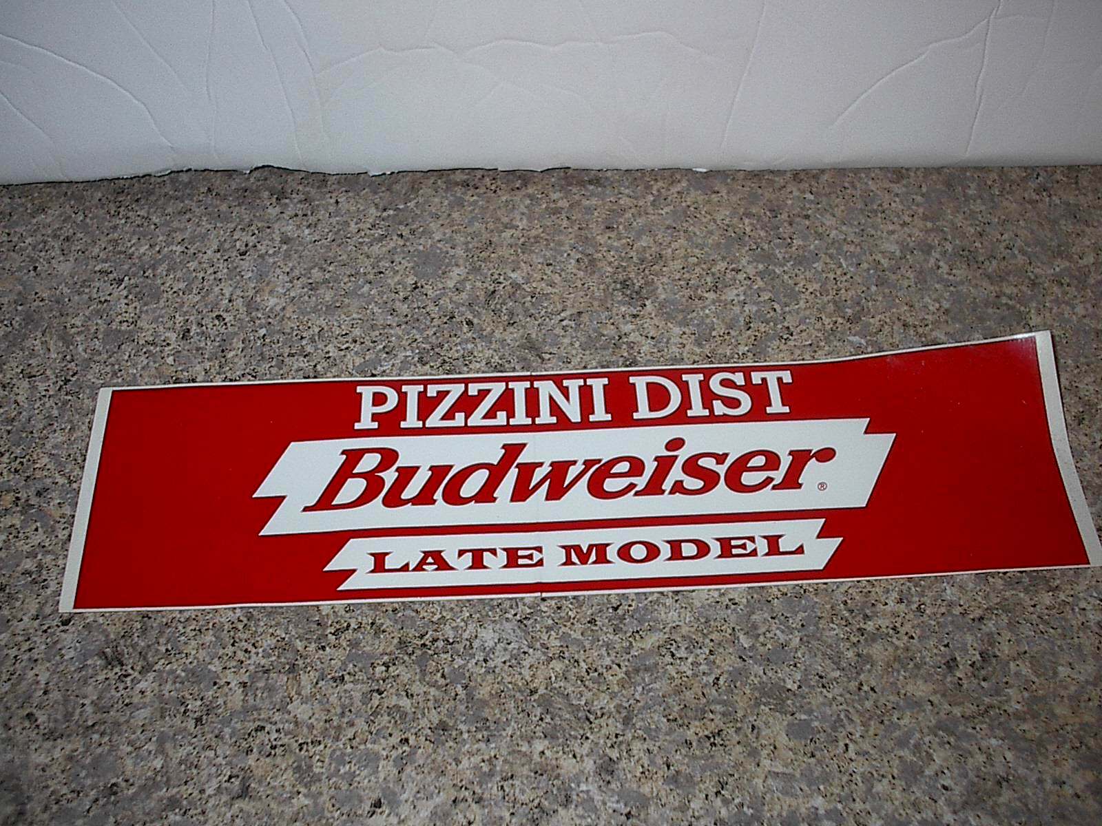 Budweiser Beer Pizzini Dist. Edwardsville IL.Late Model Stock Car Racing Sticker