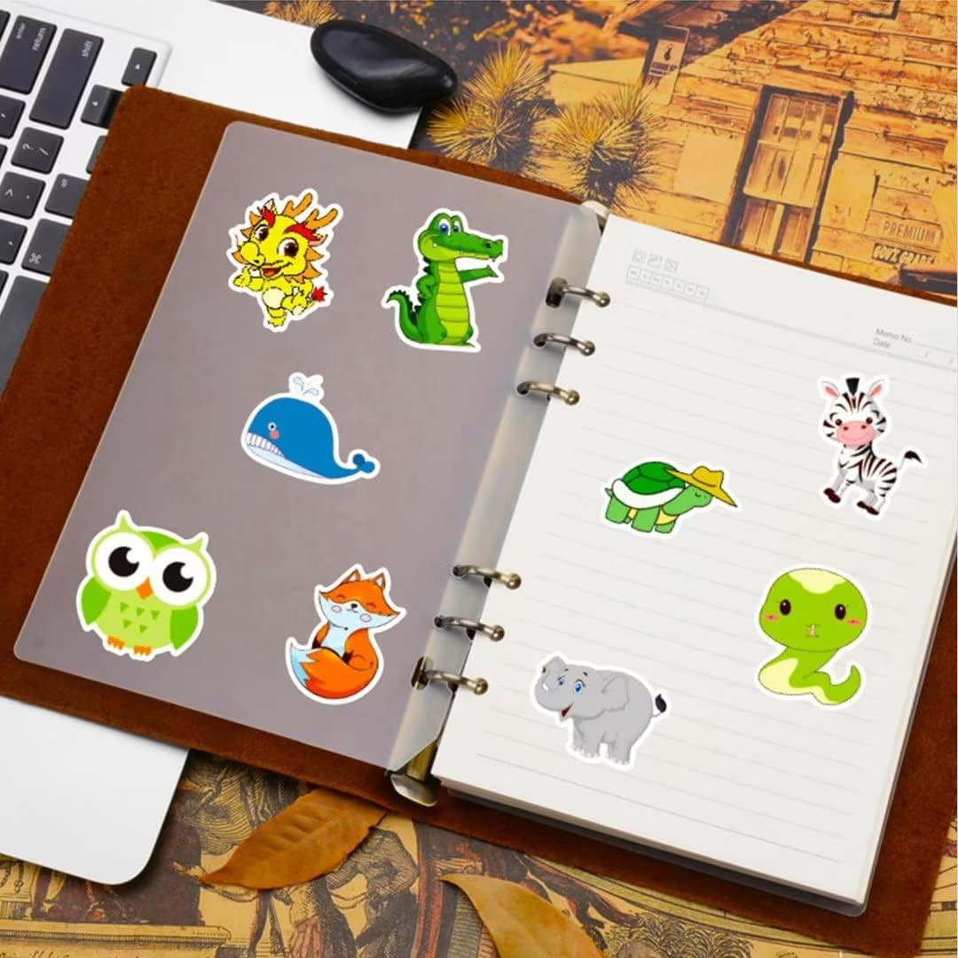 Cute Animal Stickers for Kids, 100 Pcs Zoo Animal Stickers for Water Bottle, Vin