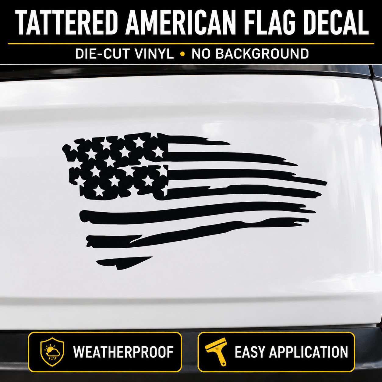 American Flag Tattered USA – Vinyl Decal Sticker – CHOOSE Size & Color