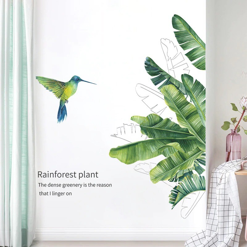 Removable Tropical Leaves Flowers Bird Wall Stickers Bedroom Living Room Decor