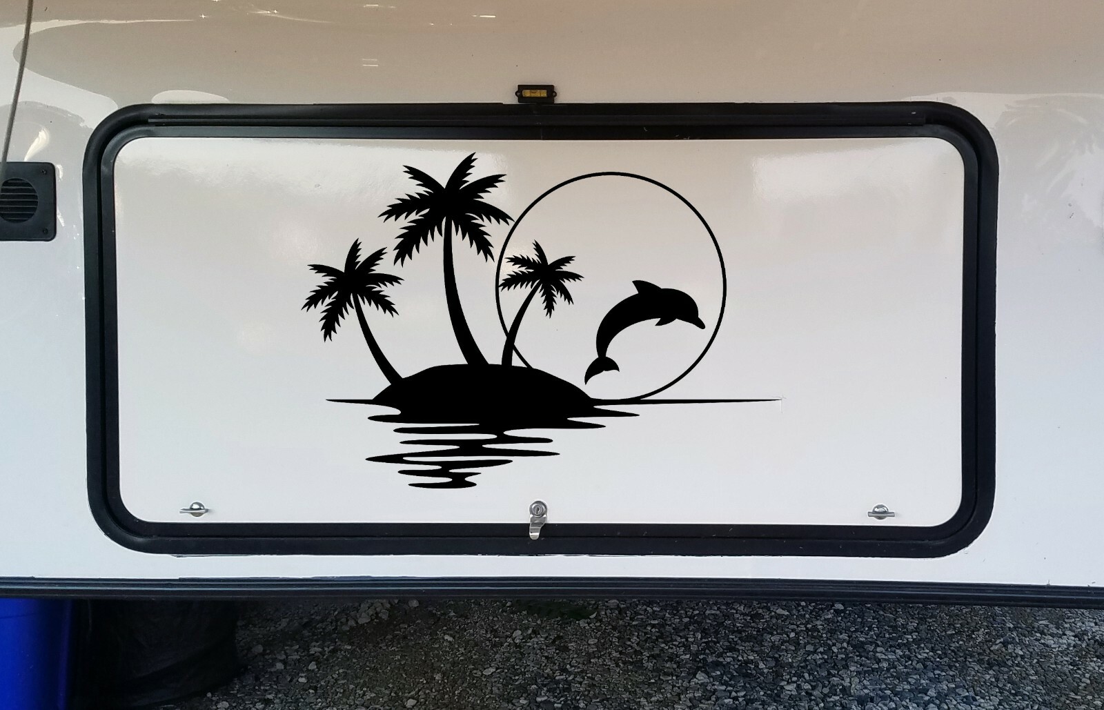 Palm Trees Dolphin Sunset Scene Vinyl Decal V1 | Beach Coast Travel | Sticker