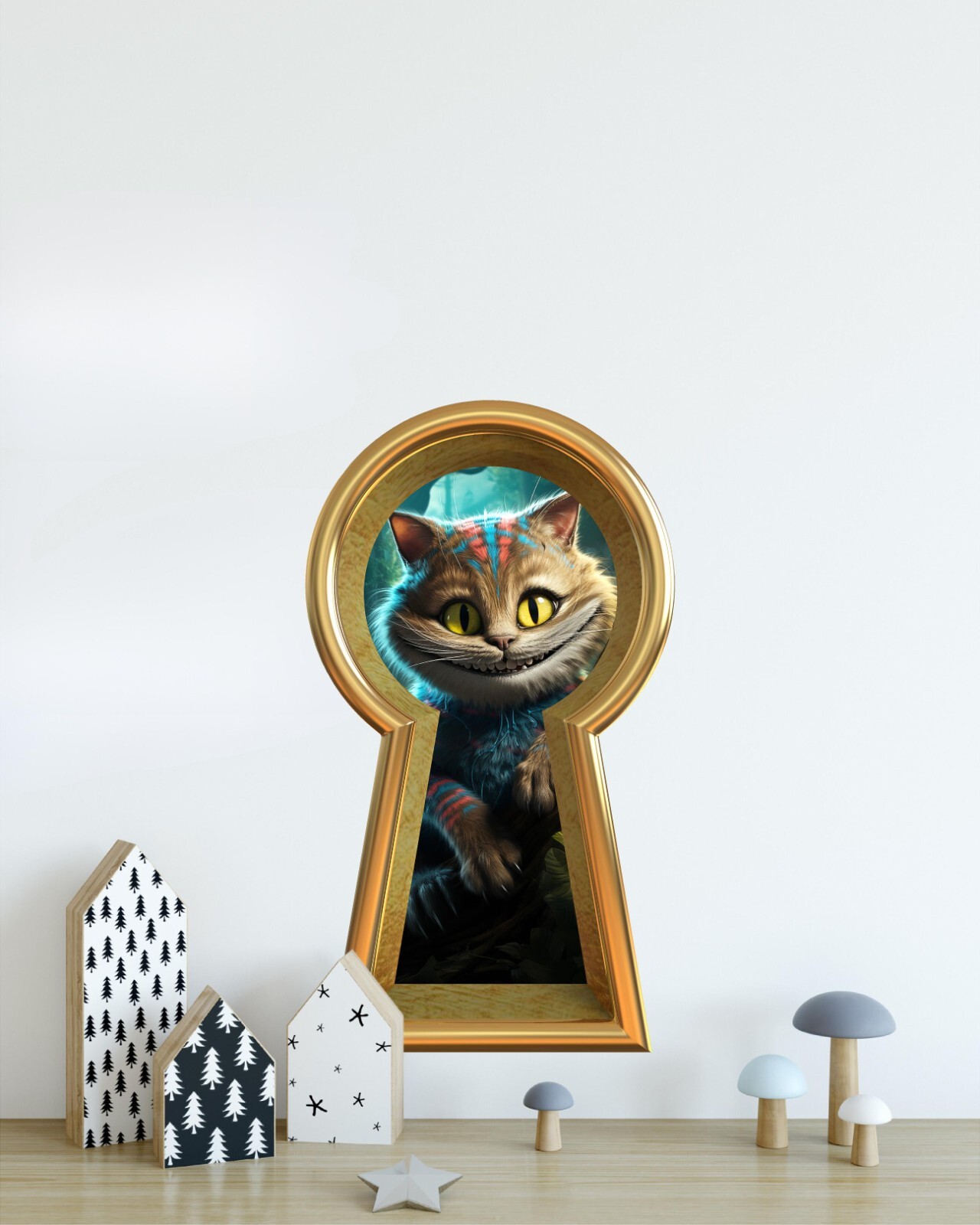 Keyhole Wall Decal Wonderland Cat in Tree Removable Fabric Wall Sticker
