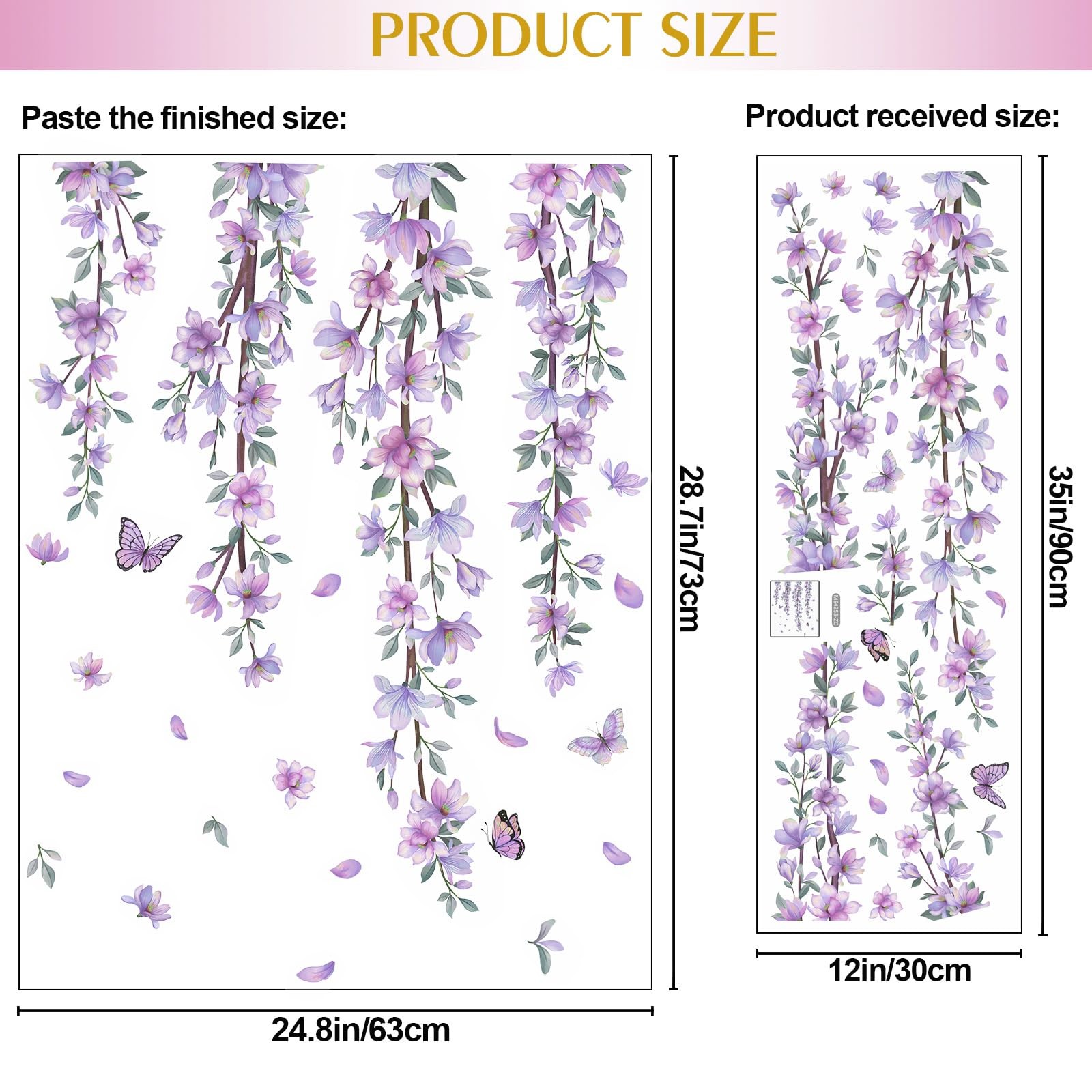 Hanging Creative Removable DIY Purple Flower and Vines Some Flying Butterfly …