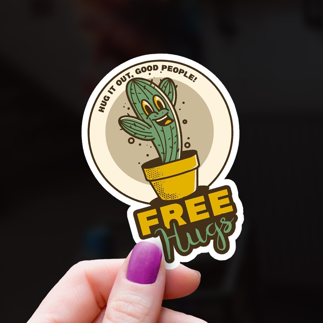Chipperly Happy Smiling Free Hugs Cactus Sticker Ships Free!