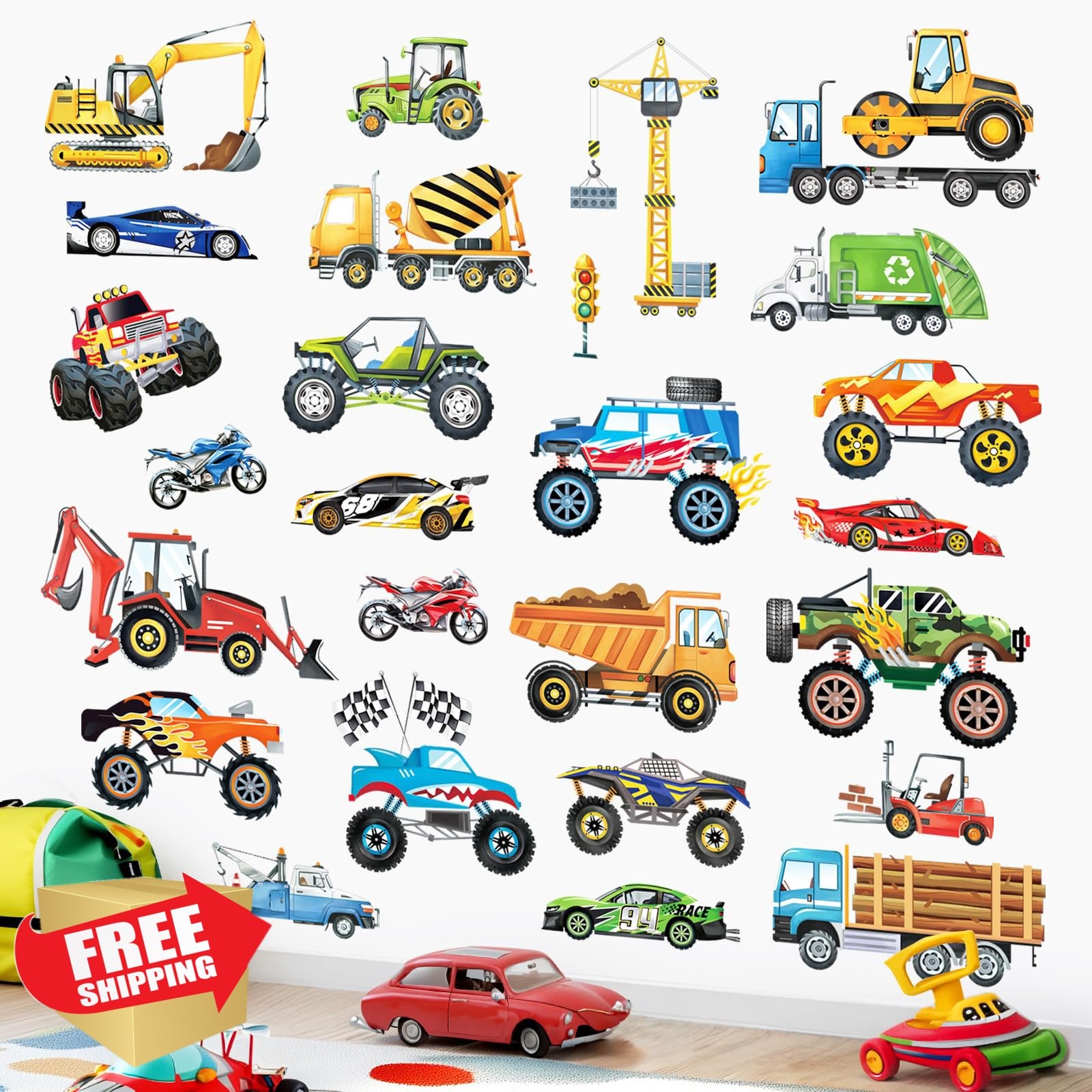 decalmile Cars Construction Vehicles Wall Decals Boys Room Decor