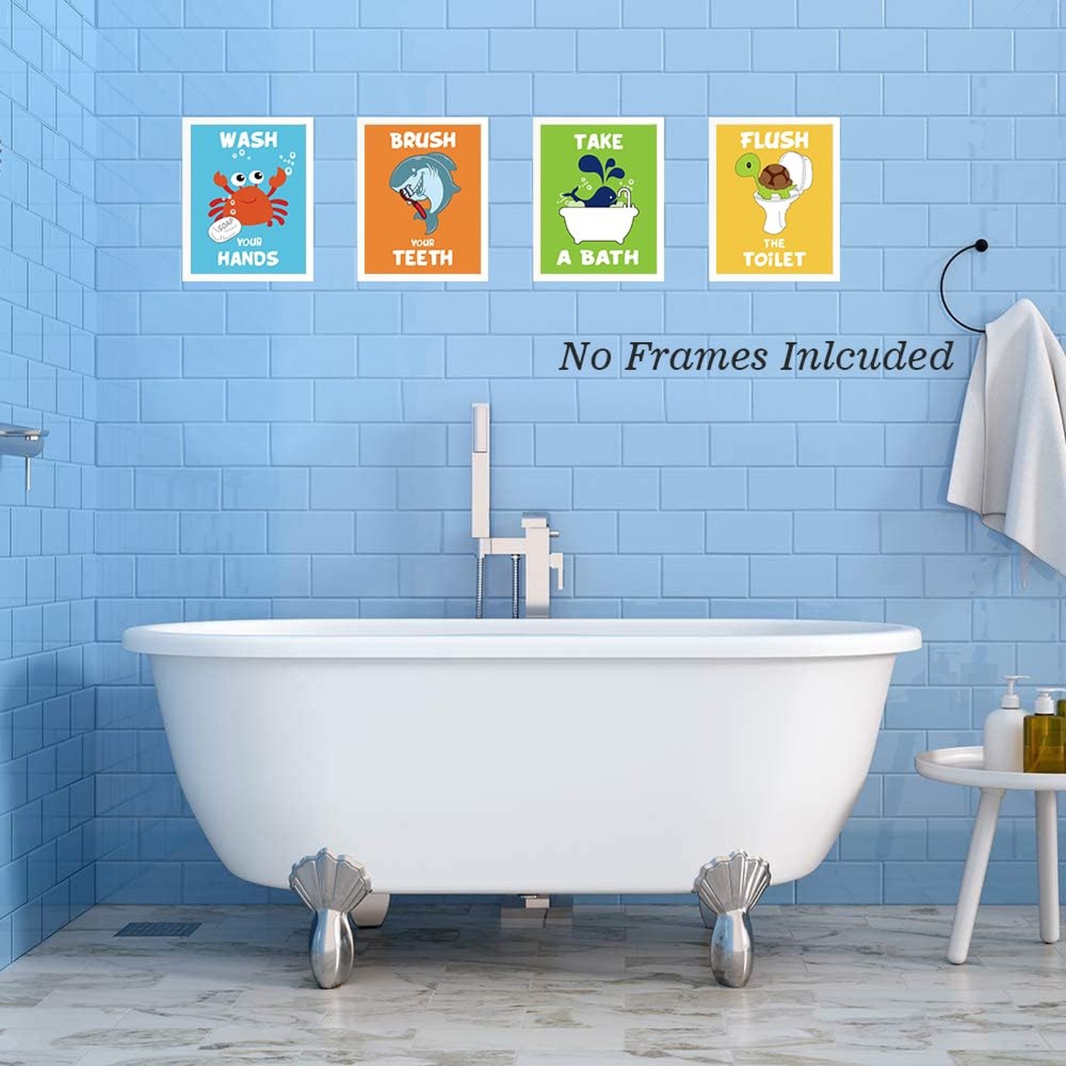 Kids Bathroom Wall Art Prints – Cute Sea Life Themed Animal Canvas Posters fo…