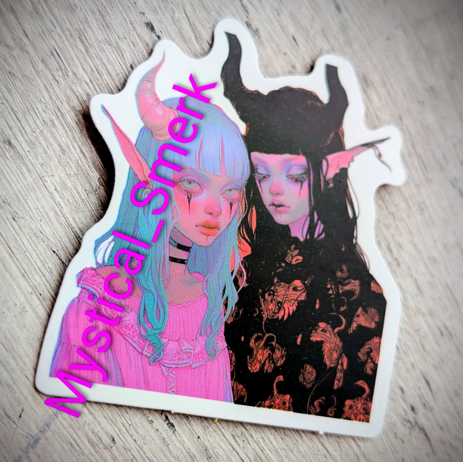 Haunted Active Spirit Demon Girl With Horns Death Shy Girls Blue Blush Sticker