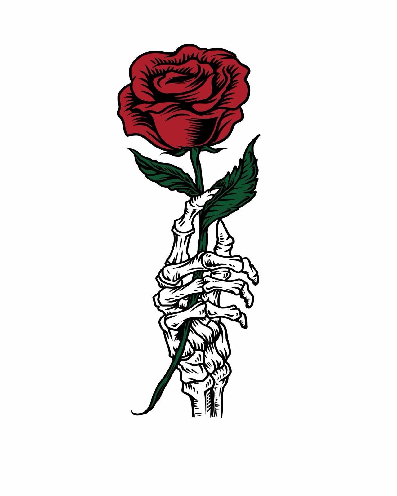 Skeleton Hand Phone Sticker (2 Inch) Holding Rose Gothic Grunge Punk