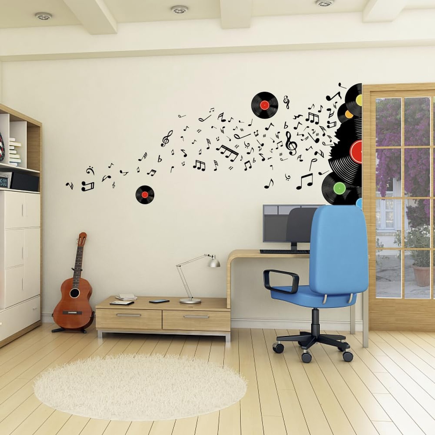 SUPERDANT Records Notes Wall Stickers Musical Notation with Disc Wall Decals …