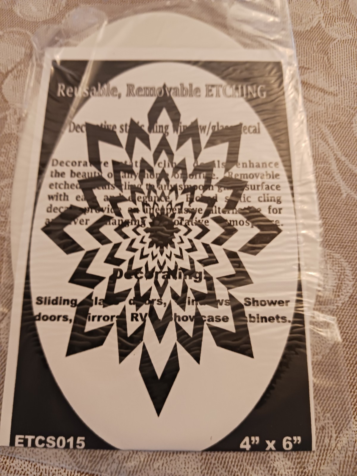 DESIGN Window Decal 4"x6" OVAL Etched Glass Look Cling Removable 15
