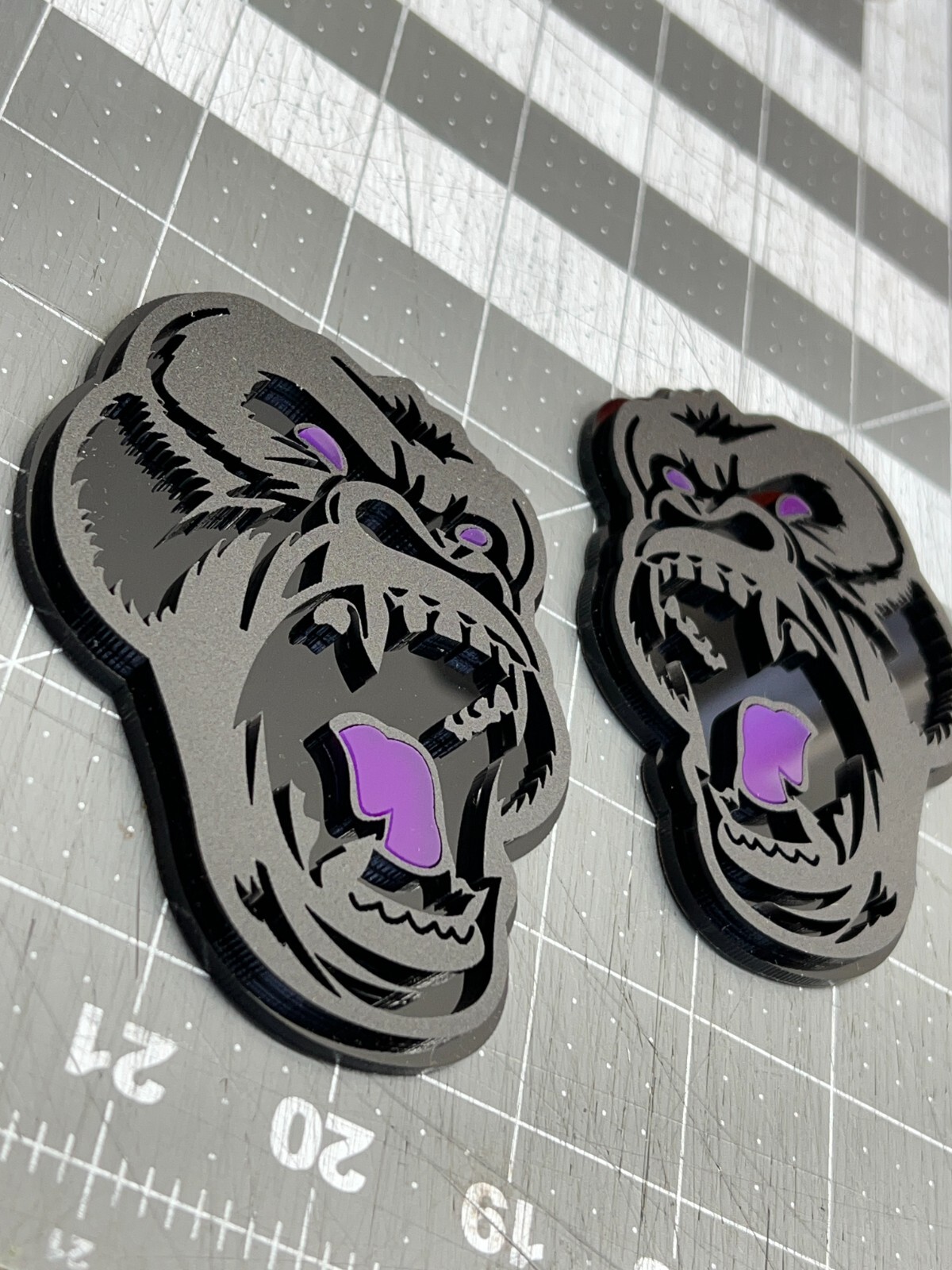 Angry Gorilla Purple Eye Car Truck Emblem Badge Matte Black/Black Custom PK of 2