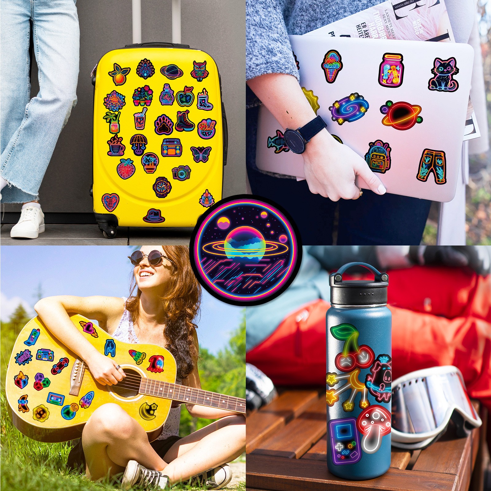 50pcs Waterproof Vinyl Stickers Variety Neon Style Luggage Phone Laptop Fridge