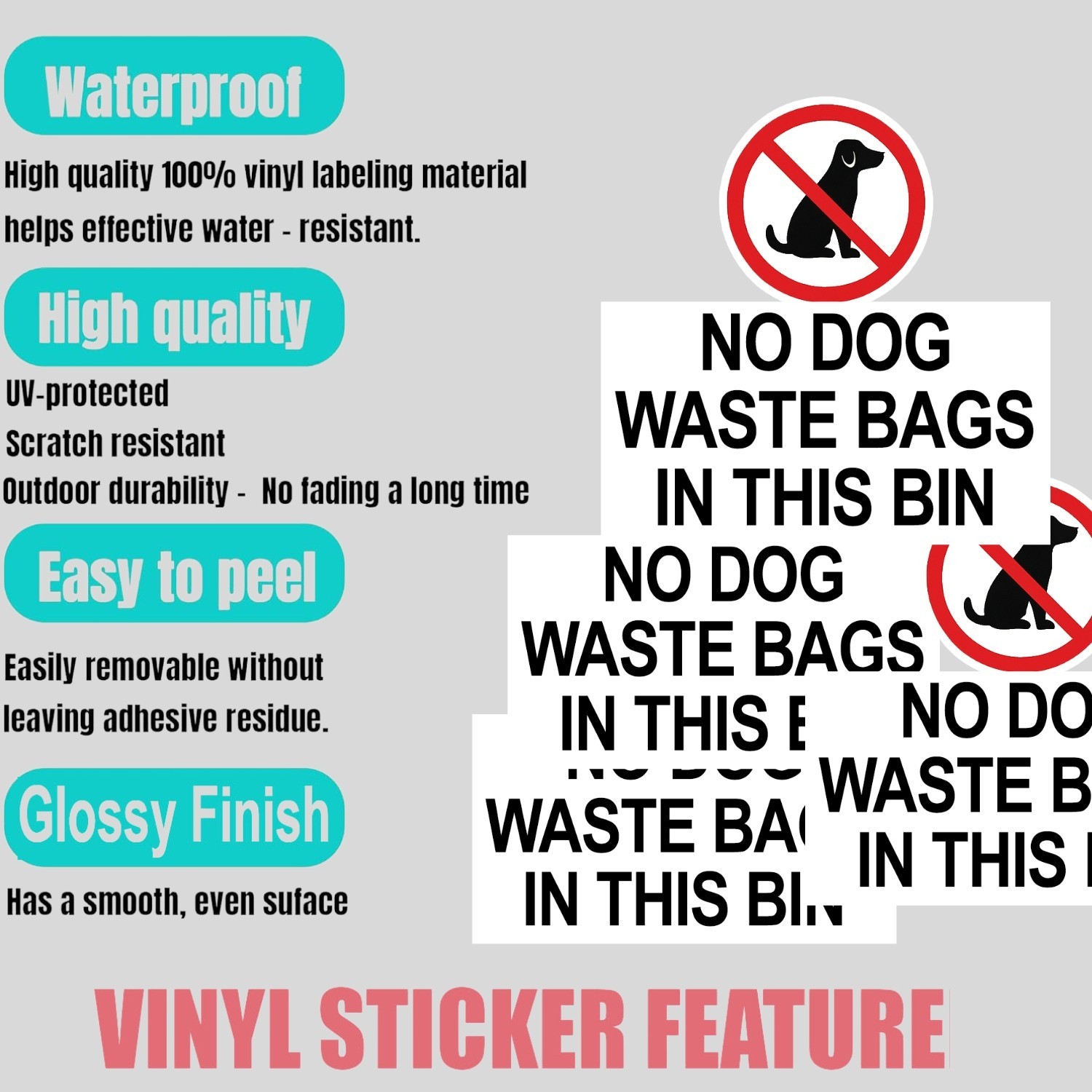 No Dog Waste Stickers: Waterproof Vinyl Decals for Trash Cans – 4 Piece Set