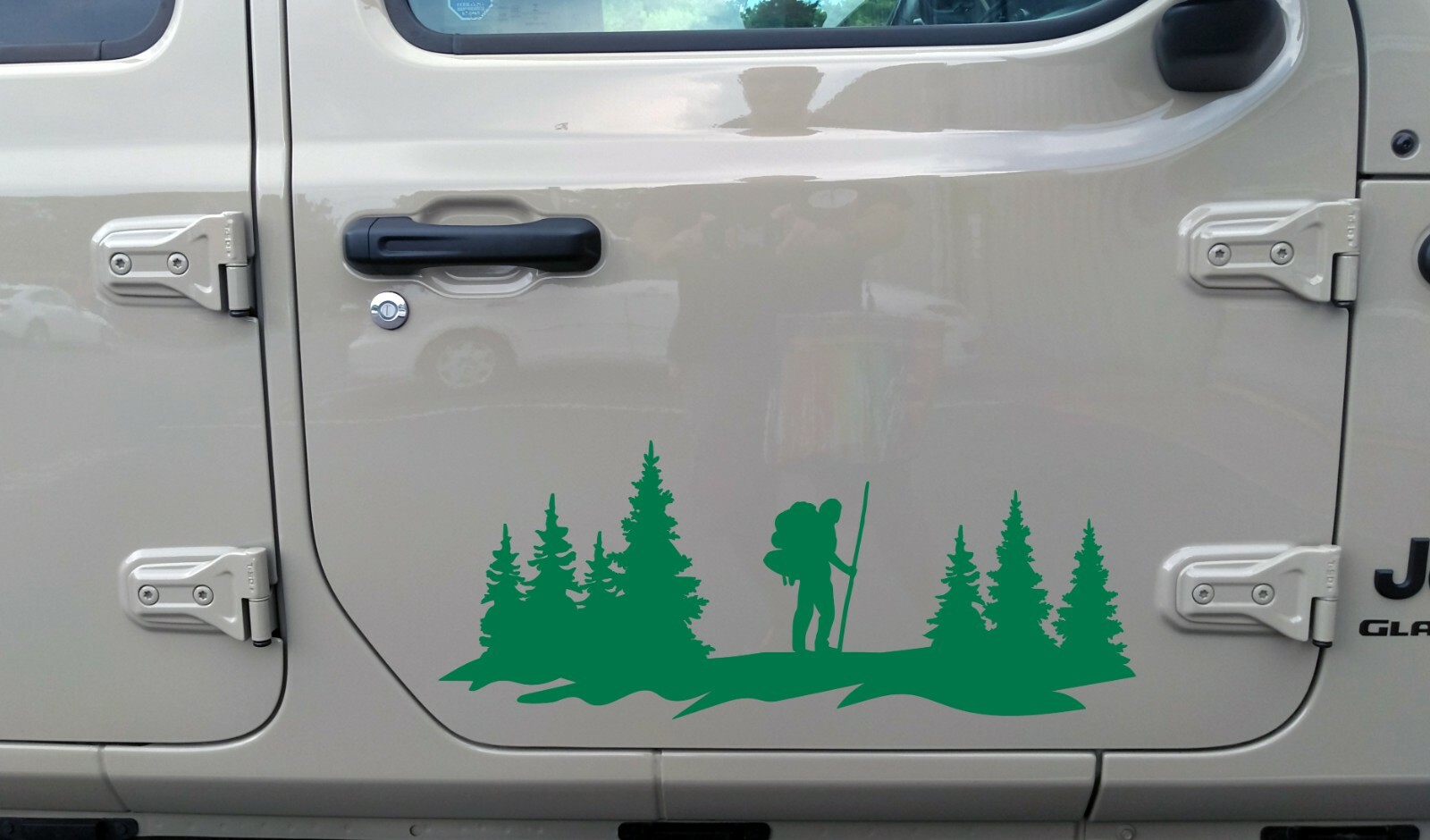 Hiker in Forest Scene Vinyl Decal V2 | Truck Camper Graphics Mountains Sticker