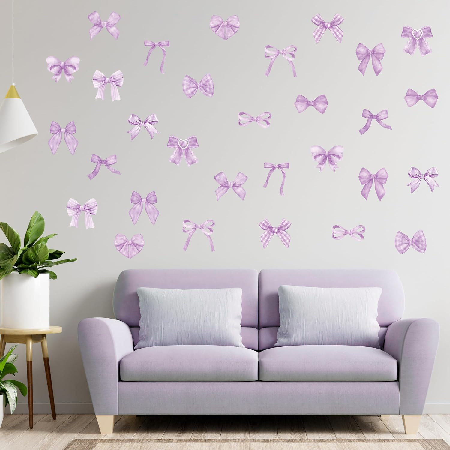 Purple Bow Wall Stickers- 60 Pcs Bowtie Decals Room Decor for Girls | Waterproof