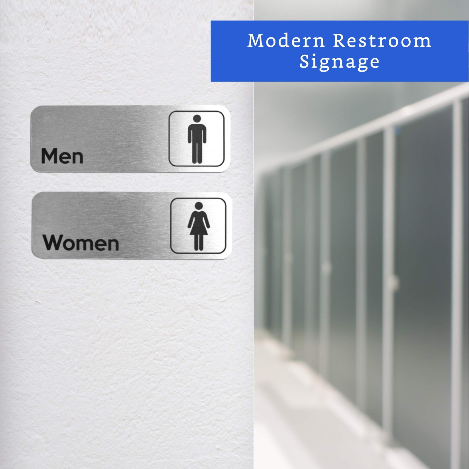 Men and Women + Restrooms Sign (Brushed Aluminum) – Bathroom Signs for Busine…