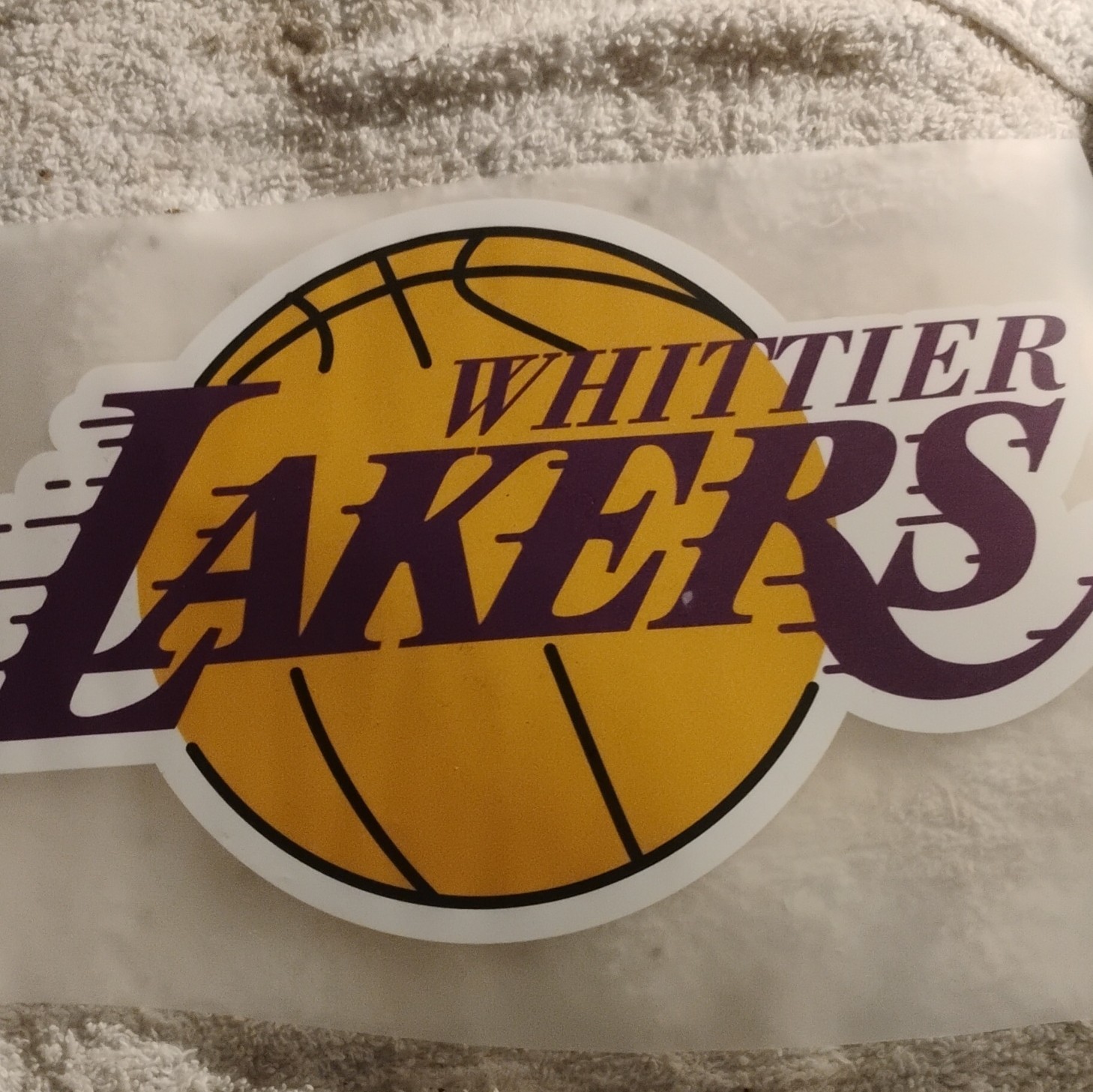Whittier Lakers Basketball Logo Decal Sticker 11×7 Purple Yellow White Black
