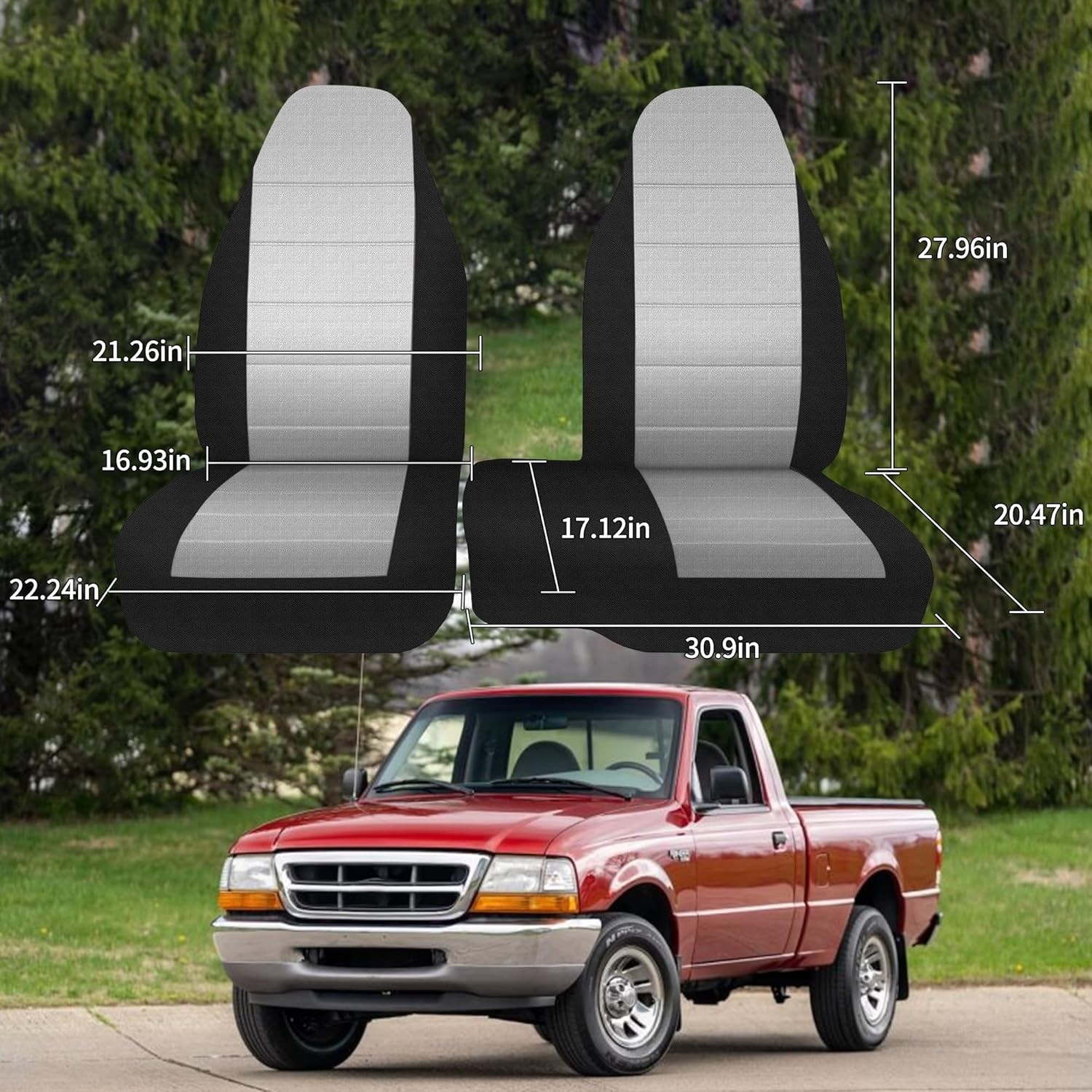 2Pcs 60/40 Cloth High Back Bench Seat Cover Fit for Ford Ranger XLT Front 199…