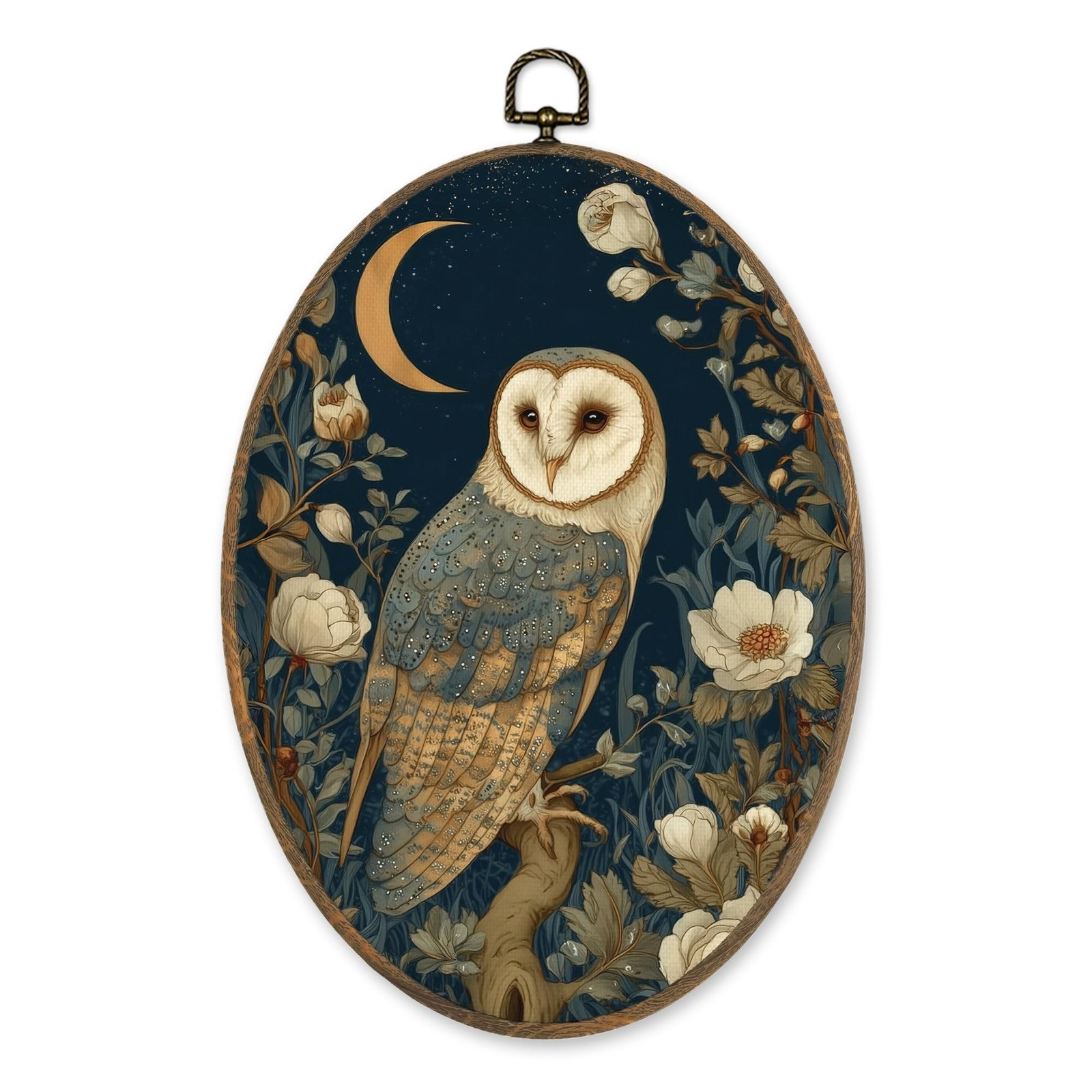 LKETW Vintage Owl Floral Oval Wall Art Decor, Rustic Cottagecore Bird Oval Ca…