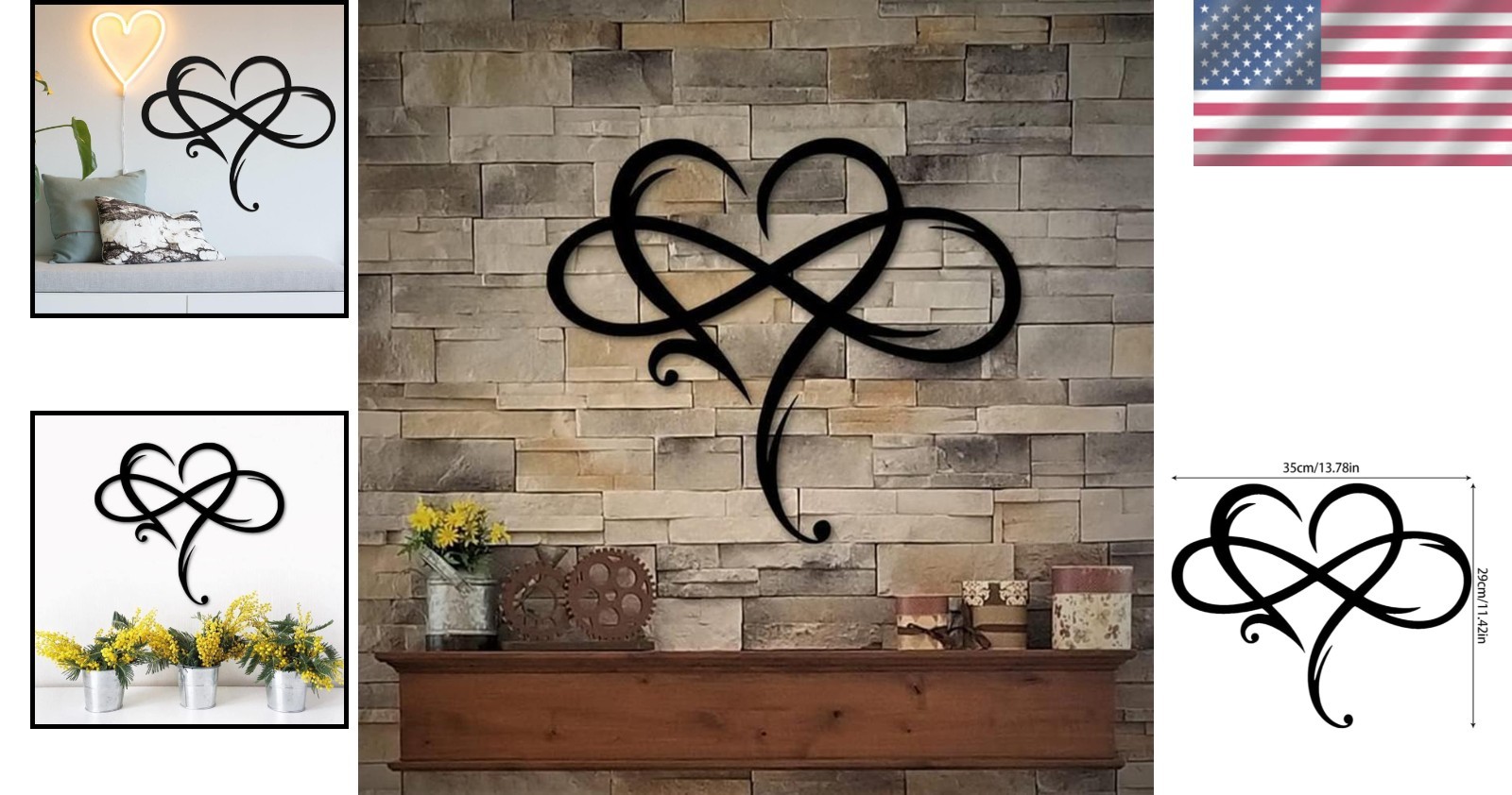 Infinity Heart Metal Wall Art – Elegant Love Sign for Home Décor 13.8"x11.4"