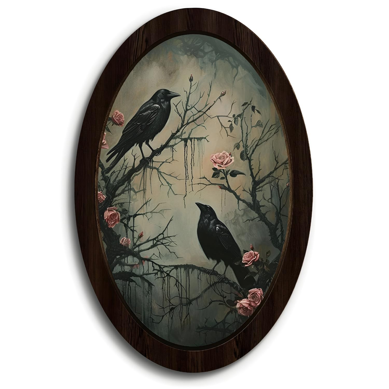 NaZaUK Gothic Black Raven Crow Oval Framed Wall Art Decor, Vintage Cottagecor…