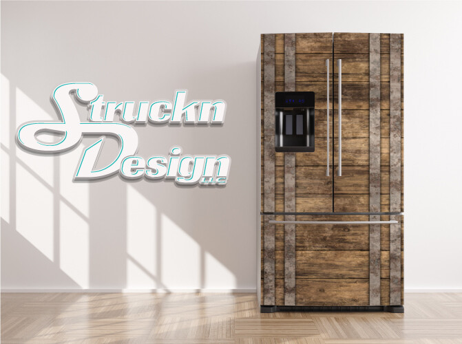 Rustic Iron Tan Wood Plank Wine Barrel Fridge Freezer Wrap Side Door Vinyl Decal