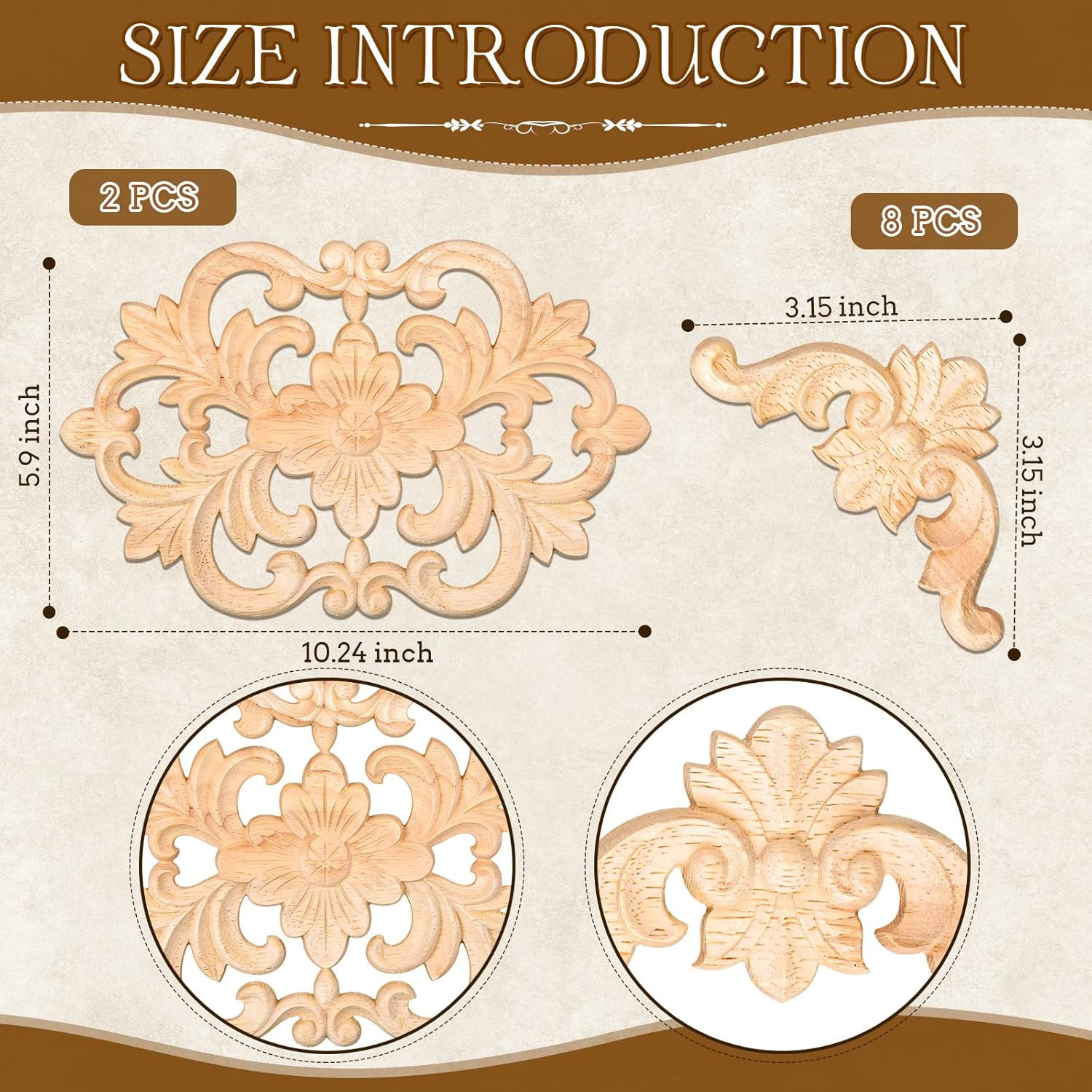 10 Pcs Wood Appliques Decorative Wood Appliques Onlays for Furniture Door Cen…