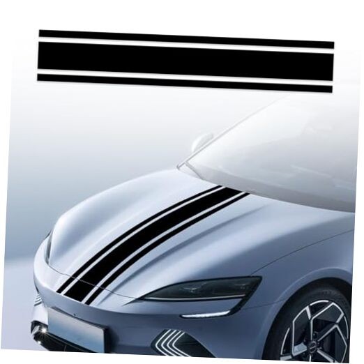 49"x8.7" Car Hood Stripe Sticker Decal – Vinyl Auto Racing Body Side – Black