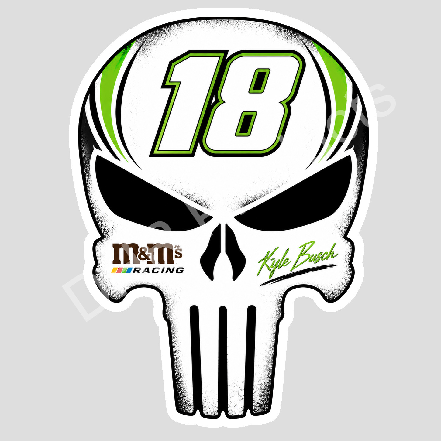 Kyle Busch Number 18 Skull Logo Weather Resistant Vinyl Sticker/Decal NASCAR