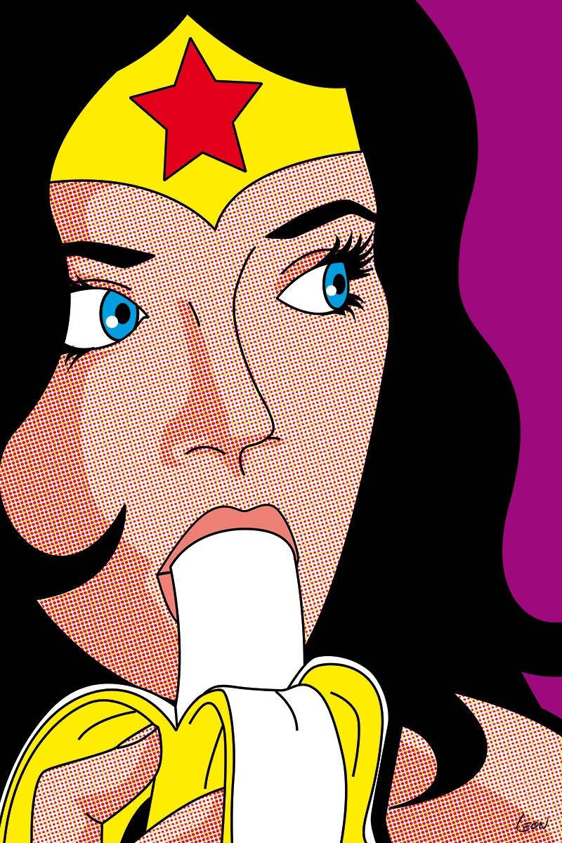 Sexy wonder woman sticker eating banana dc comics skate cell laptop bumper vinyl