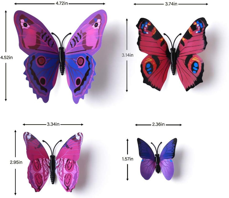 24Pcs 3D Vivid Special Man-Made Lively Butterfly Wall Stickers Removable Butterf