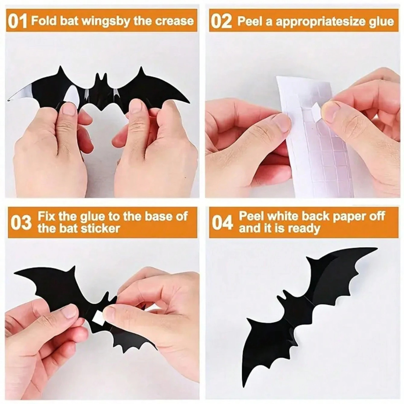 3D Bat Stickers 4 Sizes DIY Wall Halloween Decor Scary Bats For Haunted Home New