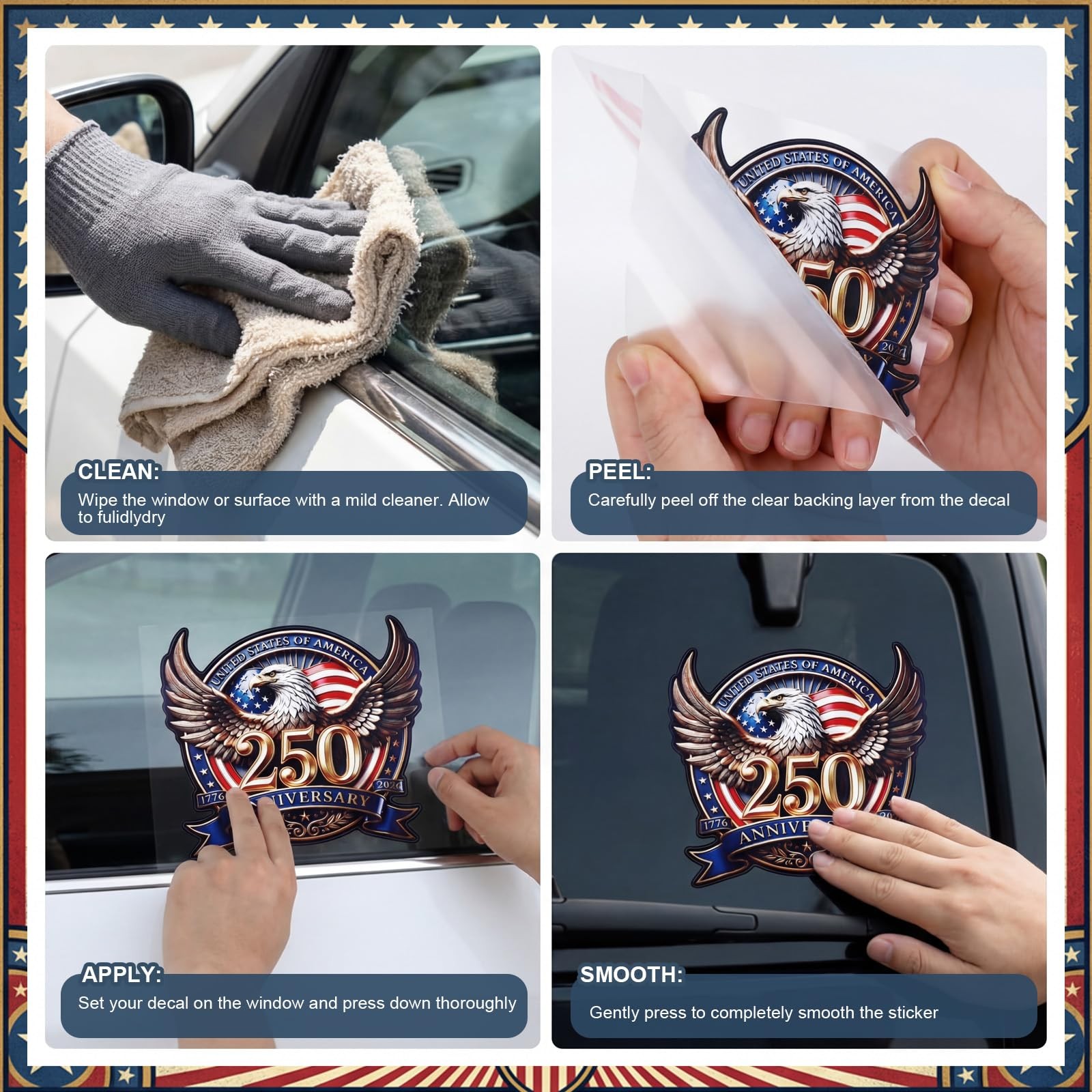 5 Pcs 250th Anniversary Car Sticker 8.27" x 8.27" USA Patriotic Eagle Decal 4th
