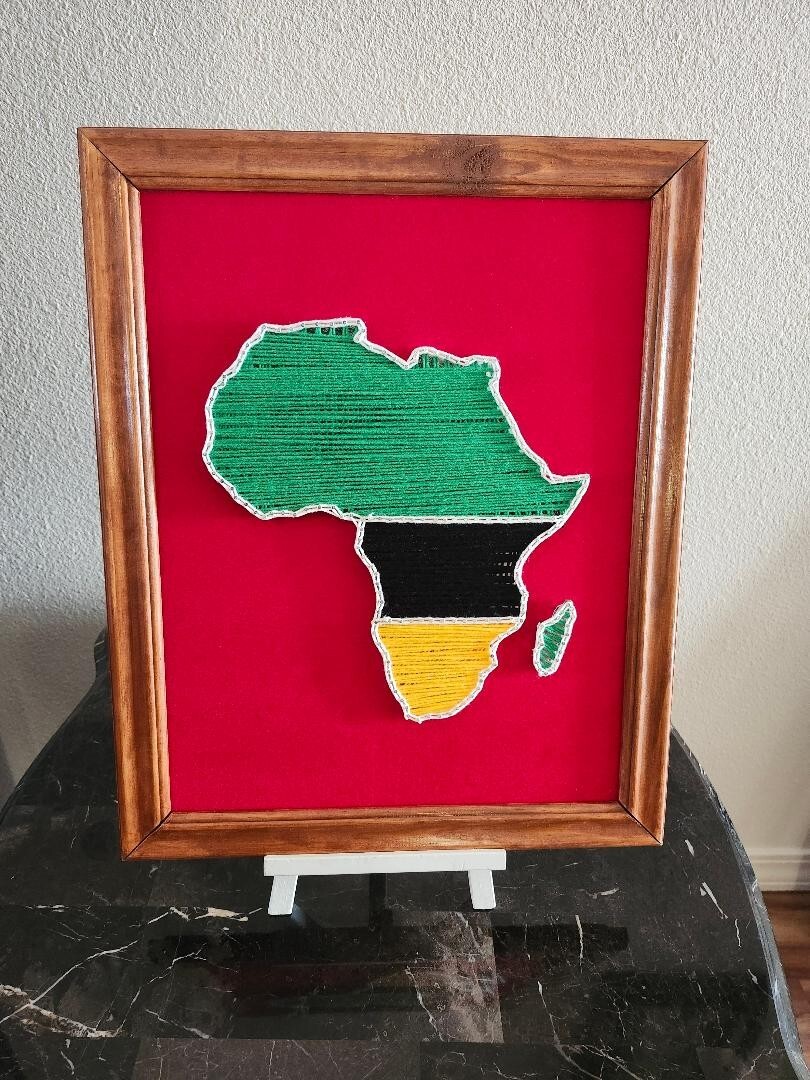 Handmade Africa String Art – Red & Black Velvet | Green, Black, Yellow & White S