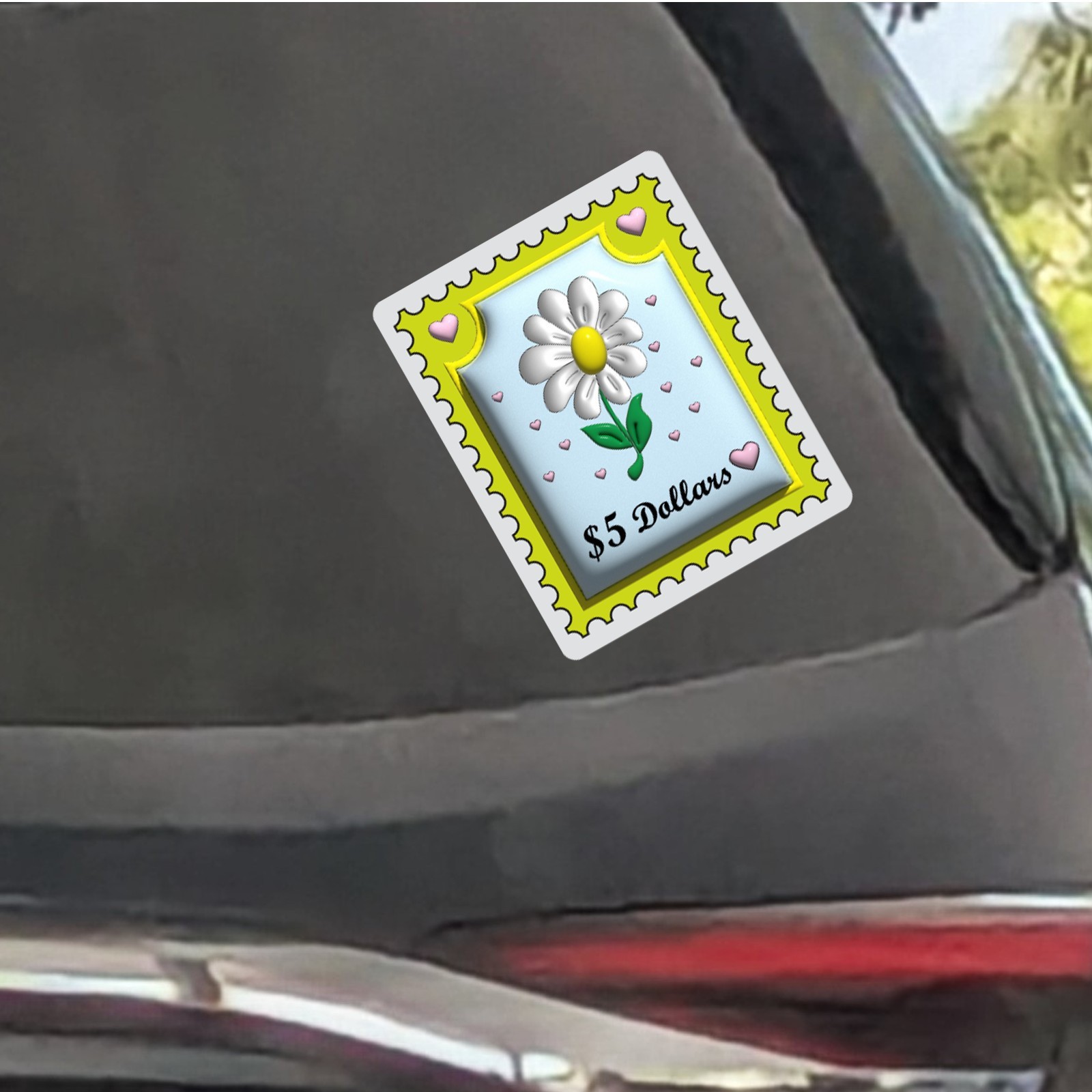 Cute Daisy Postage Stamp Vinyl Sticker Floral Heart Design Waterproof Laptop Car