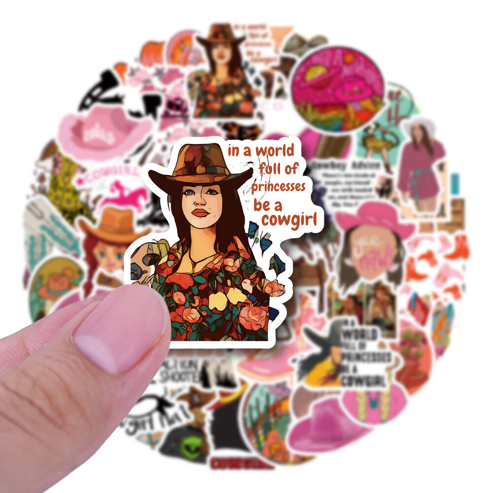 100Pcs Cowgirl Cartoon Sticker for Adults Teens Girls Scrapbooking Water Bottles