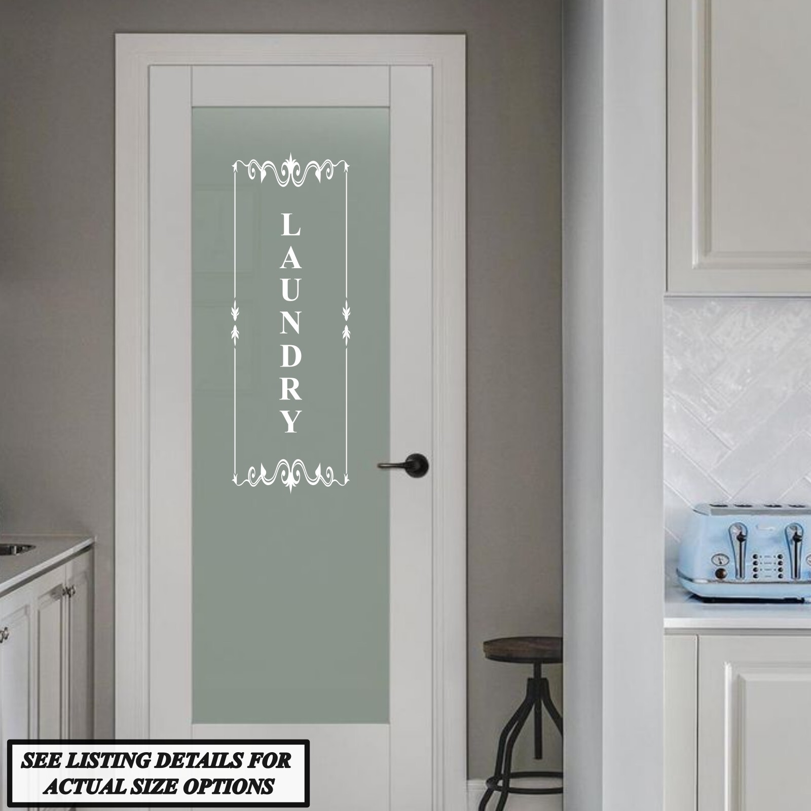 Laundry vertical vinyl door decal, sticker, wall art, farmhouse