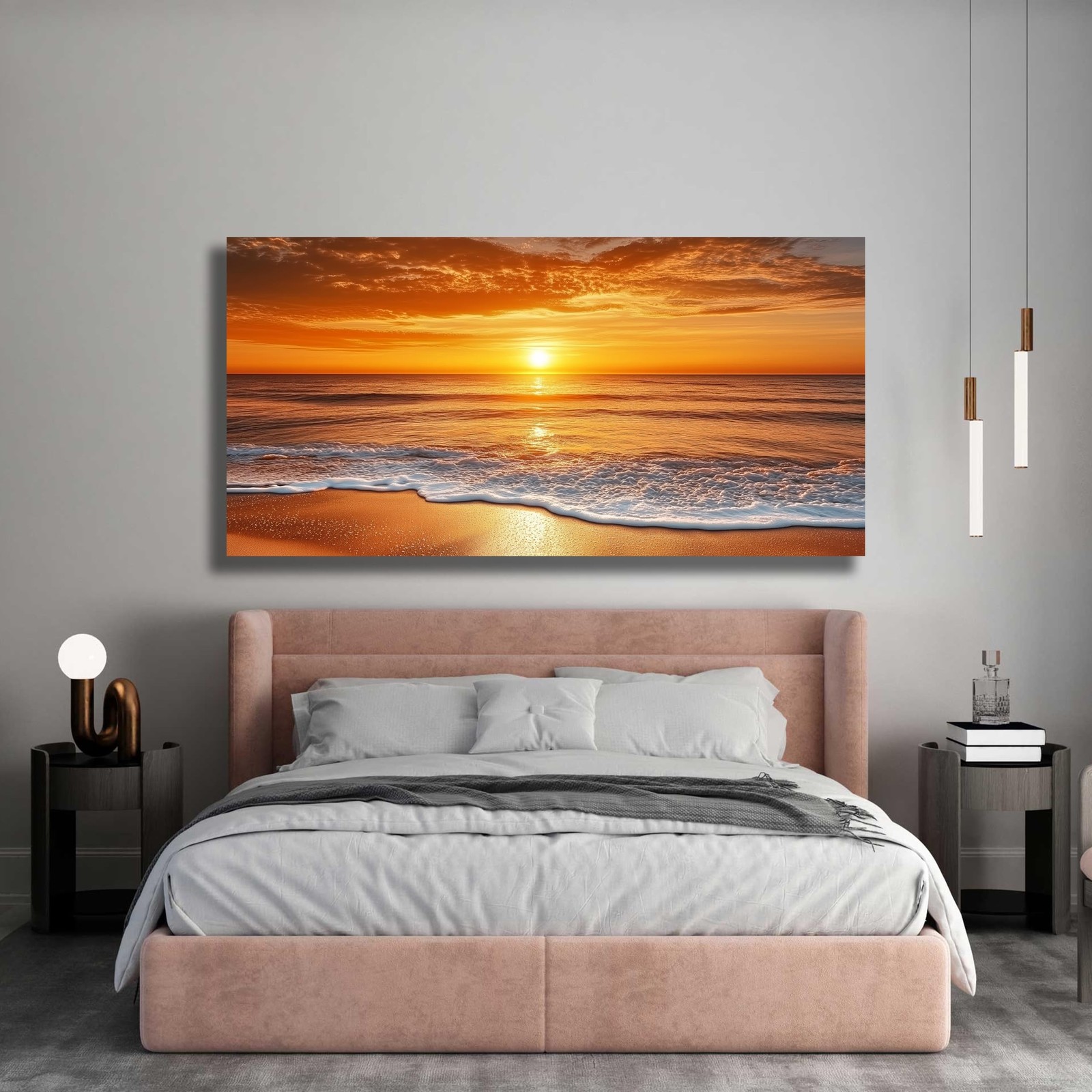 Yuaxker Ocean Wall Art Red Print Aesthetic Wall Decor Modern Trendy Canvas Ar…