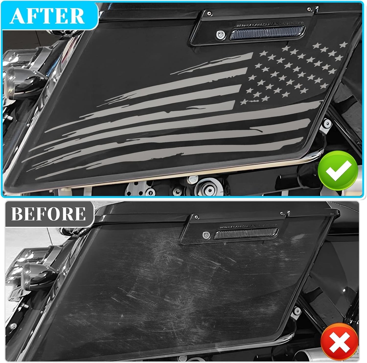 Fits 1993-2013 Harley Davidson Touring American Flag Saddle Bag Side Decals E…