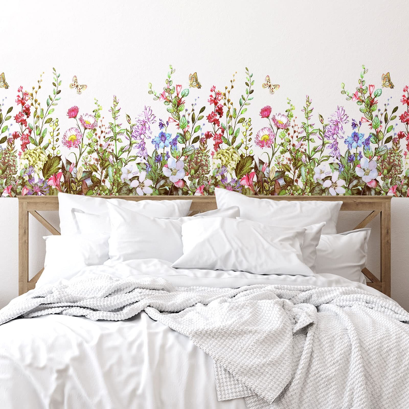 Outus Flower Wall Decals Floral Butterfly Wall Stickers Wildflower Greenery W…