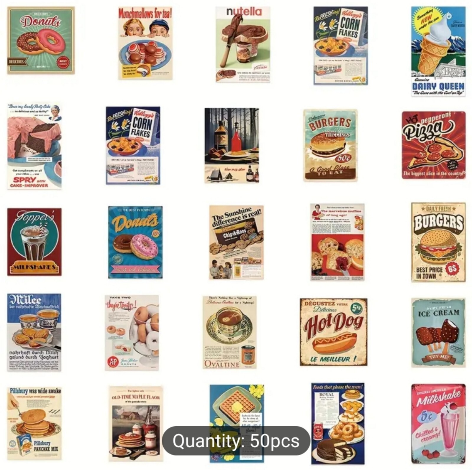 10 PCS Vintage Retro Antique Food Drinks Ads Posters Labels Stickers BRAND NEW