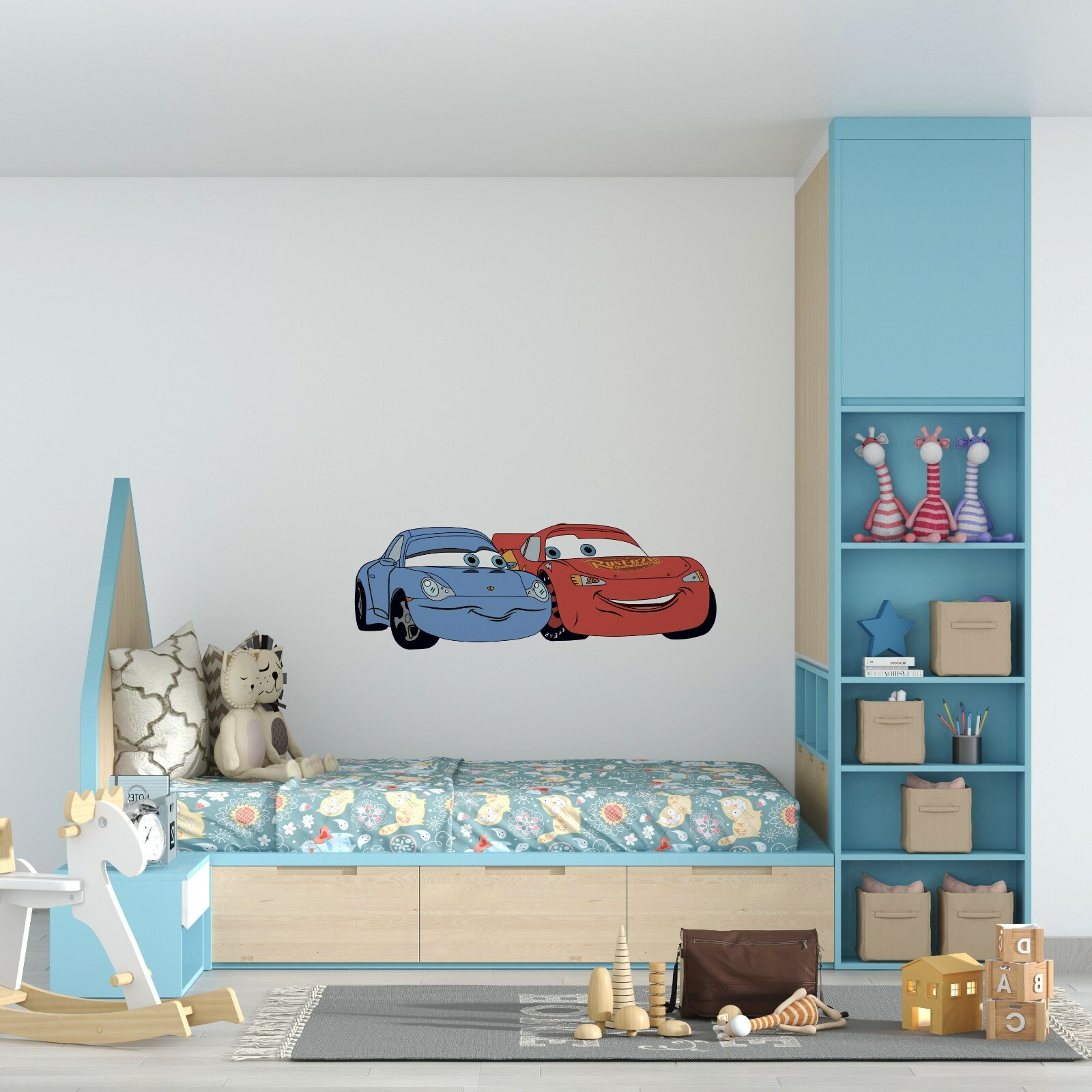 Kids Bedroom Cars Movie Sally & Lightning McQueen Design Vinyl Wall Decal 7×20