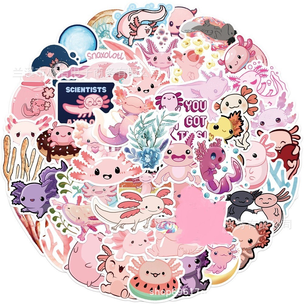 50pcs AXOLOTL Stickers, Cute Animal Water Bottle Laptop No Residue Sticker, #217