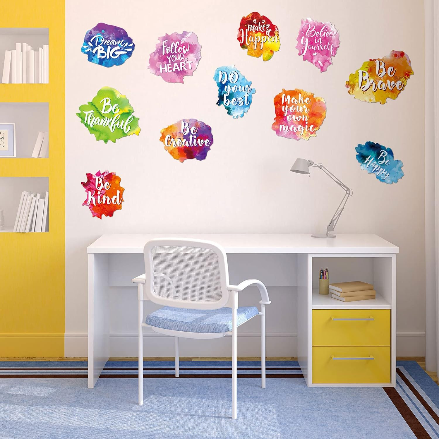 6 Sets/12 Pcs Back to School Inspirational Classroom Wall Decal Watercolor Motiv