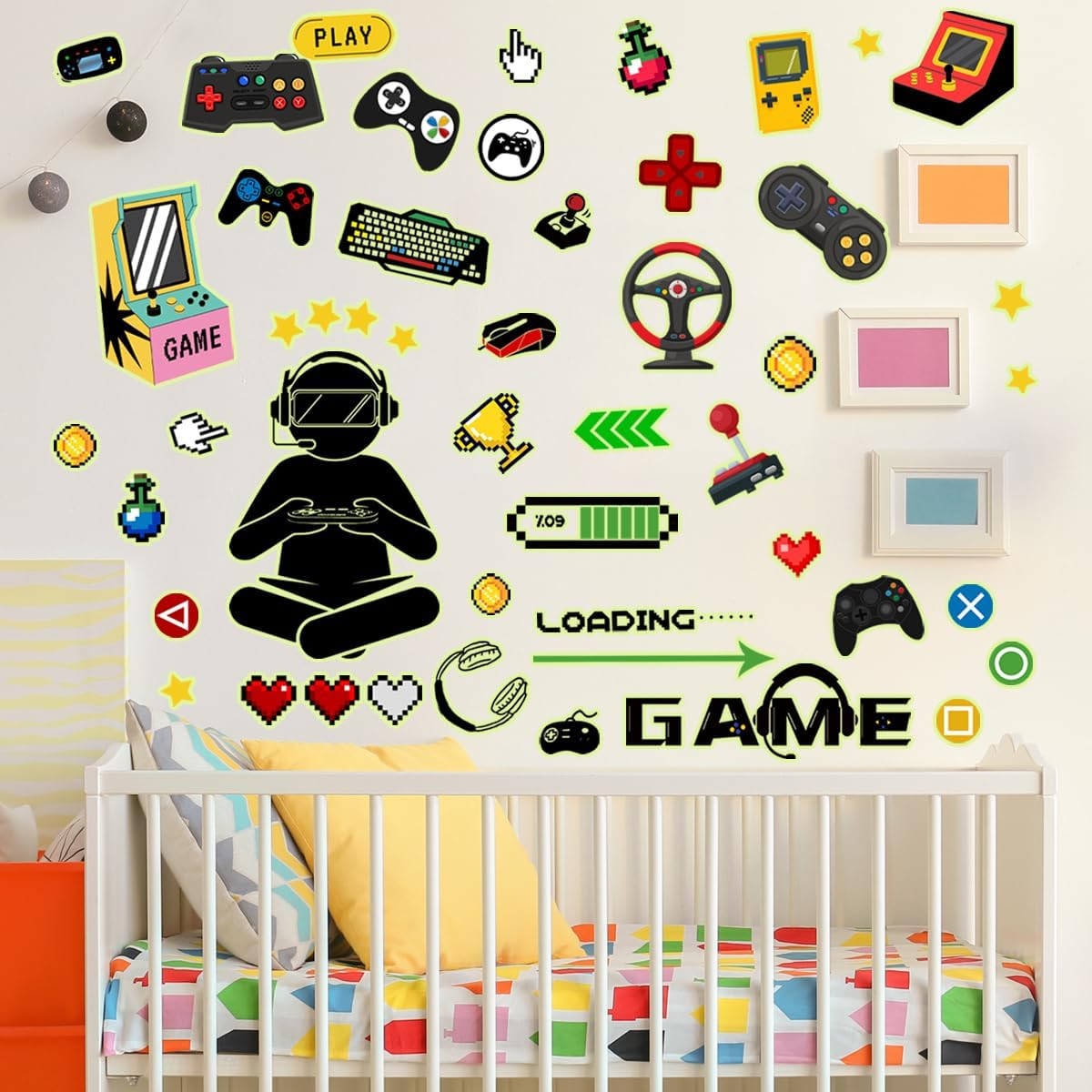 Gamer Glow in the Dark Wall Decals Video Game Wall Stickers for Boys Room Kids P